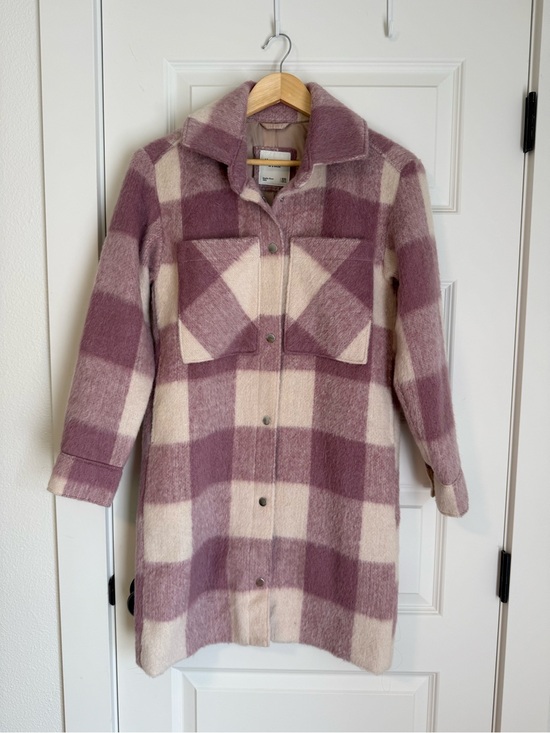 Abercrombie & Fitch Jackets & Blazers - Abercrombie & Fitch Plaid Wool-Blend Pea Coat in Pink and Cream